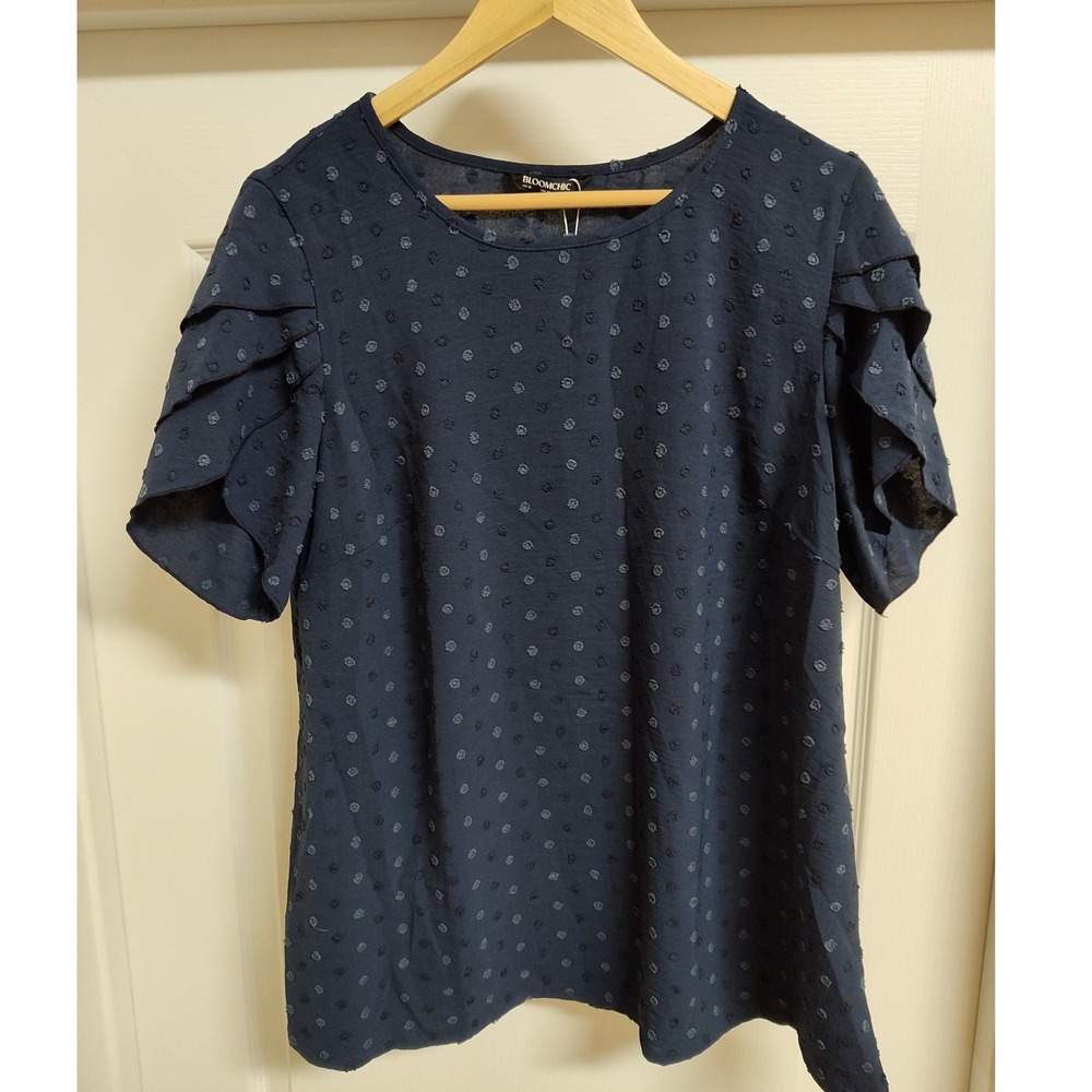 Bloomchic Navy Blue Swiss Dot Flutter Sleeve Blouse Top US 12 Workwear NEW